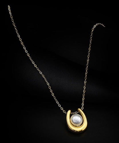 Stylish Gold Sterling Silver Overgild U-Shape Pearl Lariat Necklace WO010