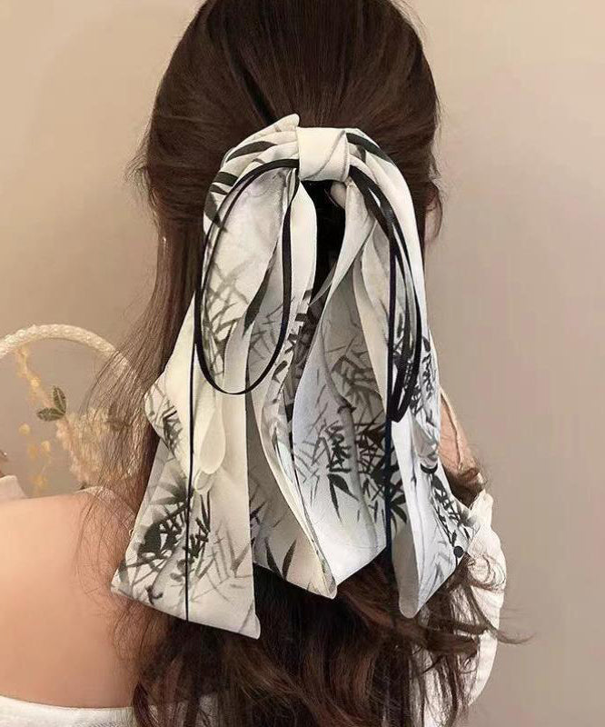 Hairpin Tassel Cloth Print Stylish Green Bow