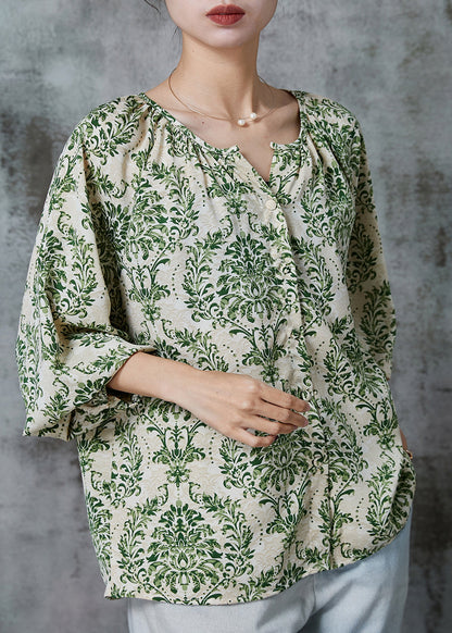 Stylish Green Oversized Print Chiffon Shirt Top Spring AL1016