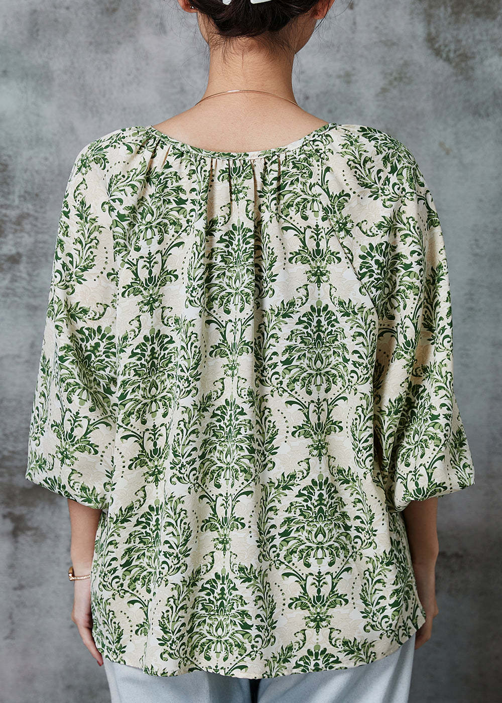 Stylish Green Oversized Print Chiffon Shirt Top Spring AL1016