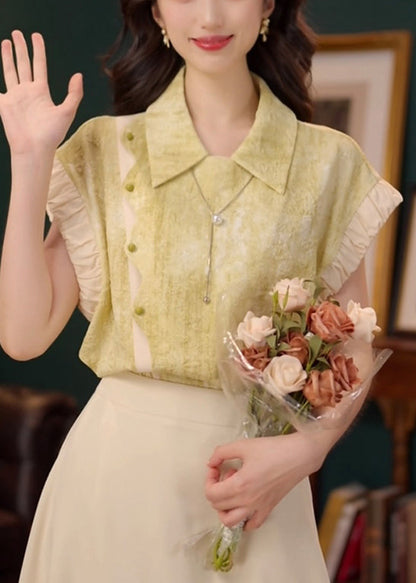 Shirt Collar Summer Patchwork Pan Stylish Peter Green Cotton