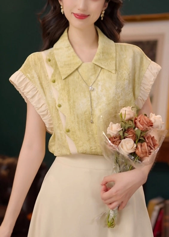 Shirt Collar Summer Patchwork Pan Stylish Peter Green Cotton