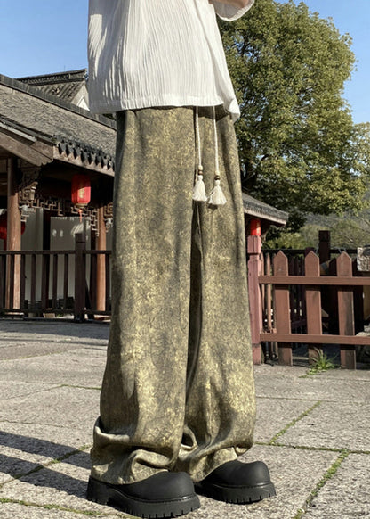 Elastic Summer Green Men Pants Print Silk Waist Stylish