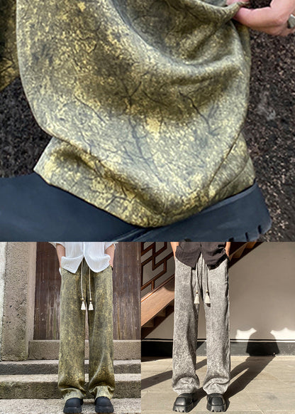 Elastic Summer Green Men Pants Print Silk Waist Stylish