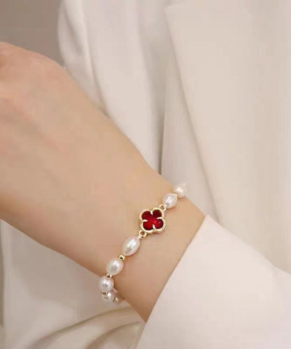 Silver Clover Pearl Overgild Charm Stylish Sterling Green