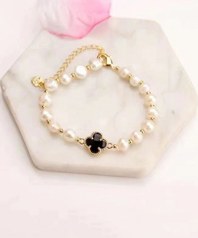 Silver Clover Pearl Overgild Charm Stylish Sterling Green