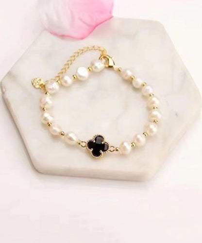 Silver Clover Pearl Overgild Charm Stylish Sterling Green