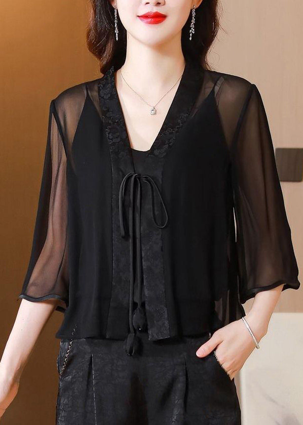 Print UPF Half Waist Green V Coat Tulle Tie 50+ Neck Stylish