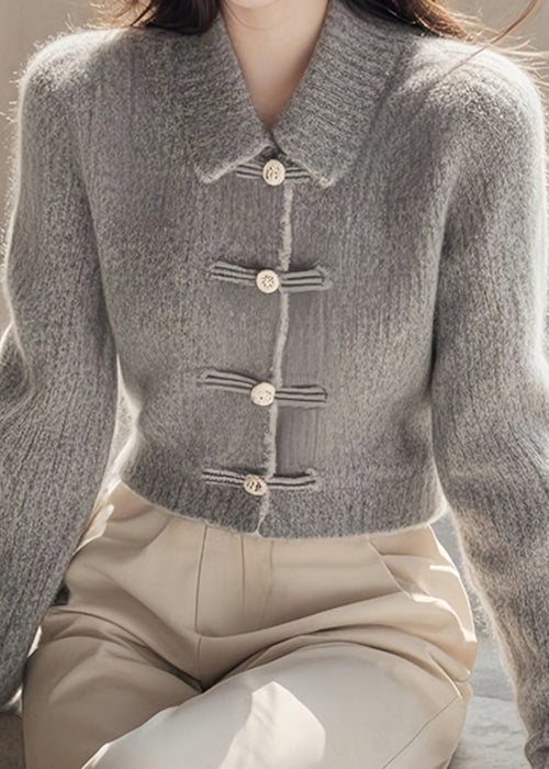 Stylish Grey Peter Pan Collar Button Knit Sweaters Spring TF037