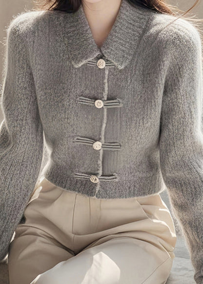 Stylish Grey Peter Pan Collar Button Knit Sweaters Spring TF037