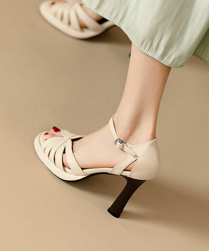 Hollow Heel Strap Faux Out Buckle Stylish Sandals High Black