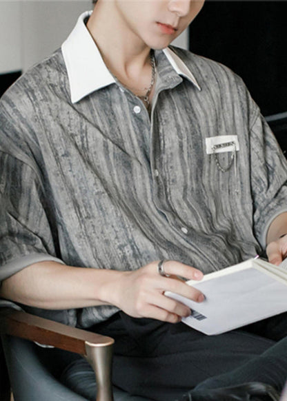 Men Button Striped Stylish Cotton Patchwork Green Shirts Light