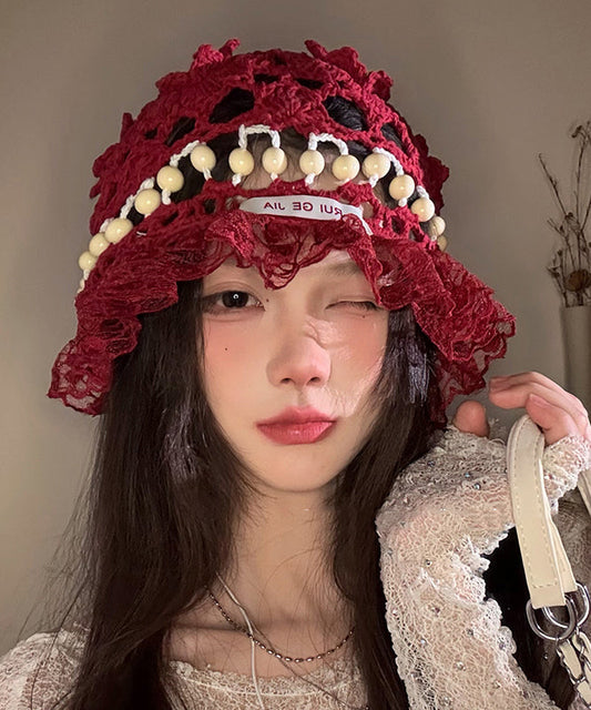 Lace Knit Patchwork Bucket Out Mulberry Hollow Stylish Hat