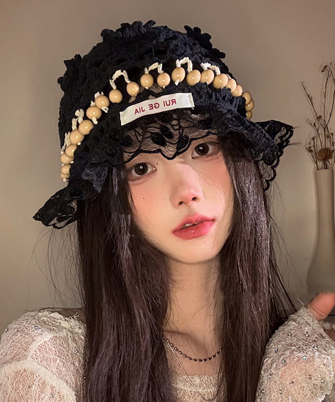 Lace Knit Patchwork Bucket Out Mulberry Hollow Stylish Hat