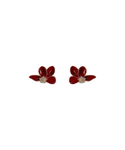 Stylish Mulberry Sterling Silver Overgild Asymmetrical Zircon Floral Stud Earrings ZZ036