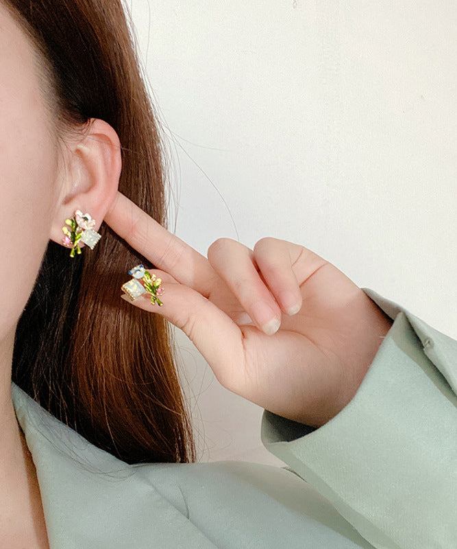 Stylish Multicolour Alloy Floral Enamel Stud Earrings AB1093