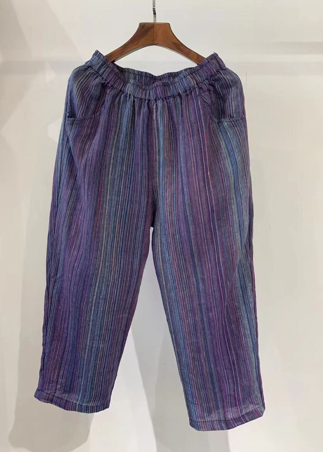 Orange Stylish Oversized Pants Harem Summer Linen Striped