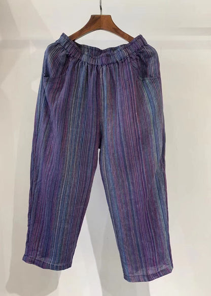 Orange Stylish Oversized Pants Harem Summer Linen Striped