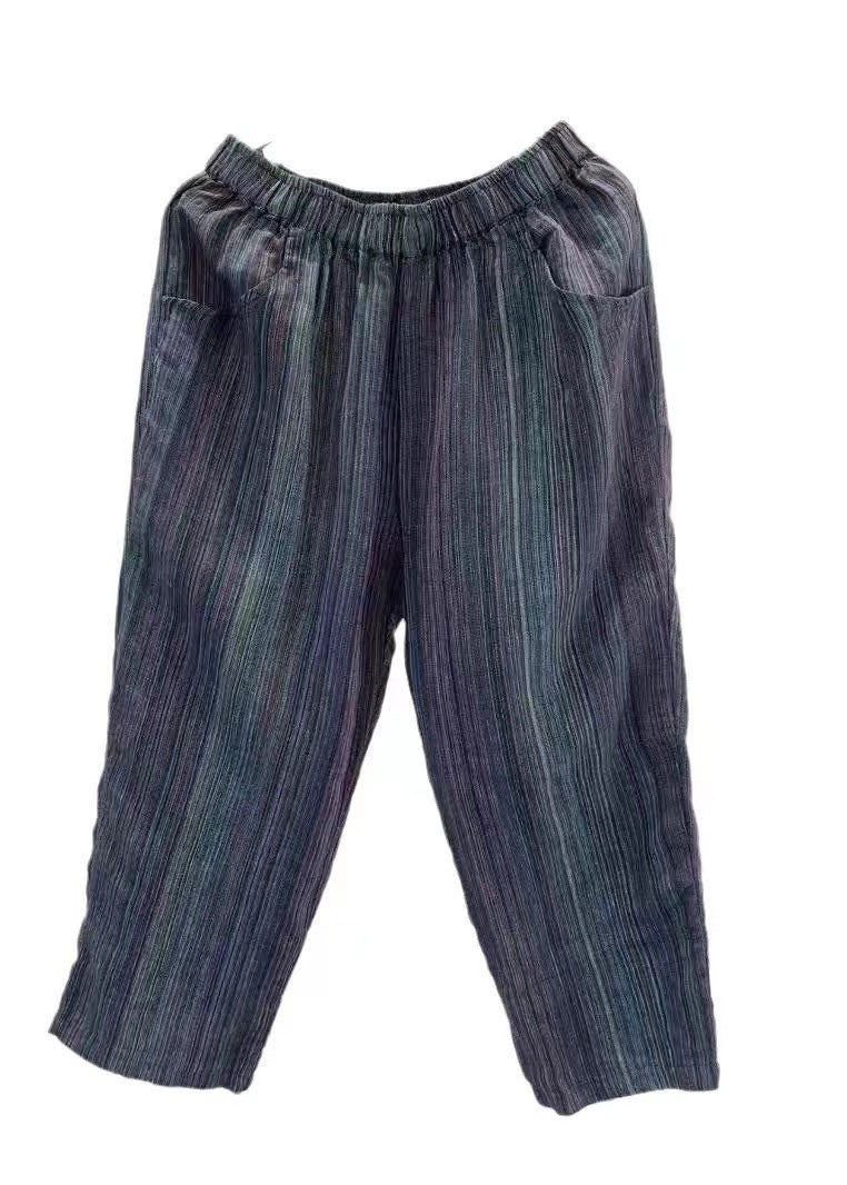 Orange Stylish Oversized Pants Harem Summer Linen Striped