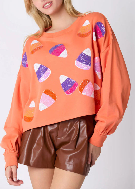 Stylish Orange Sequins Patchwork Cotton Sweatshirt Fall AE1033