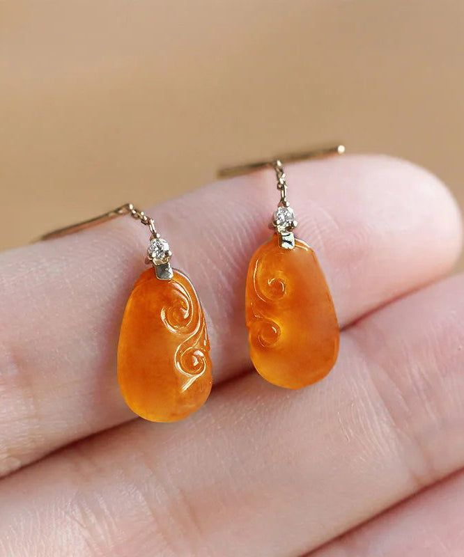 Stylish Orange Sterling Silver Overgild Jade Drop Earrings AC1048