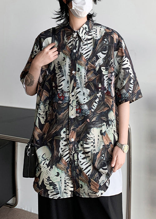 Pan Mens Shirts Stylish Collar Pockets Half Peter Cotton Print