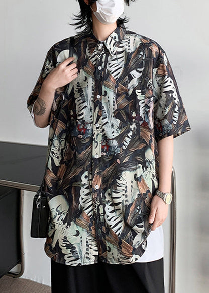 Pan Mens Shirts Stylish Collar Pockets Half Peter Cotton Print
