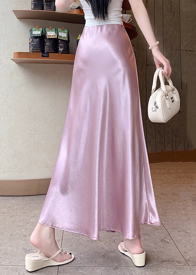 Floral Silk Stylish High Pink Skirt Summer Waist