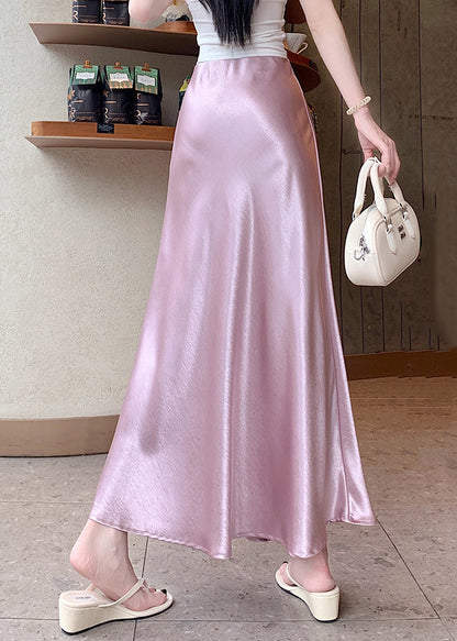 Floral Silk Stylish High Pink Skirt Summer Waist