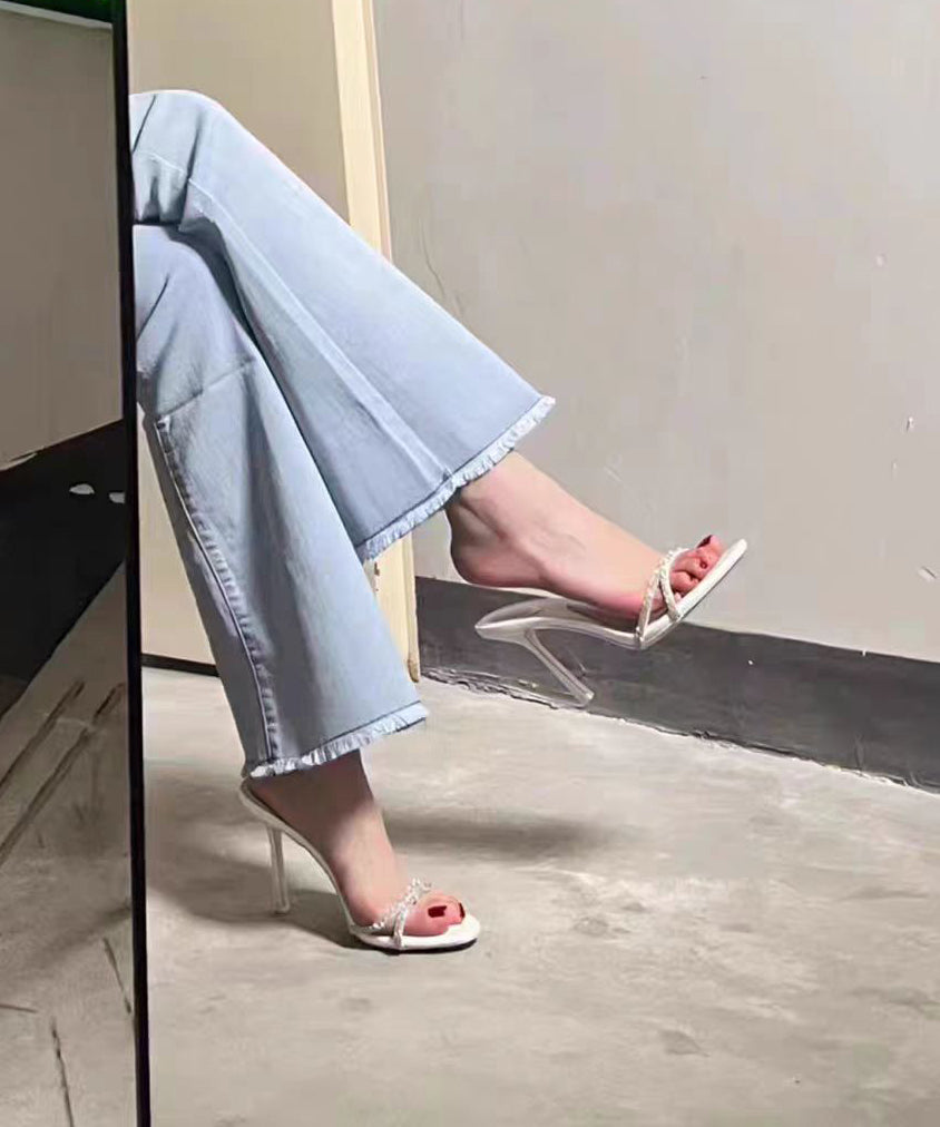 Stiletto Peep Splicing Sandals Pink Toe Zircon Stylish Slide