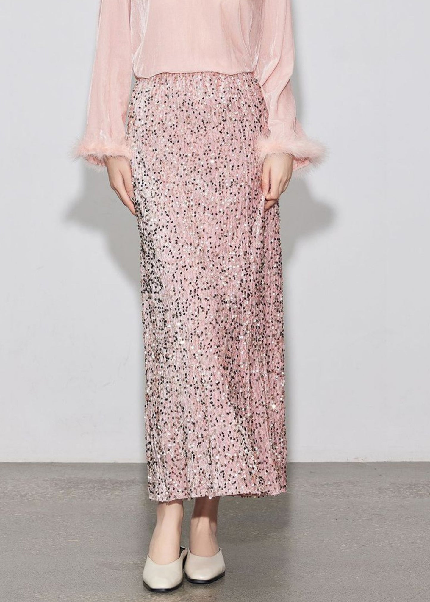 Elastic Skirt Silk Spring Stylish Sequins Velvet Waist Purple