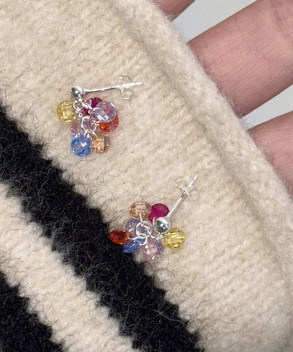 Crystal Beads Alloy Earrings Rainbow Stylish Grape Drop