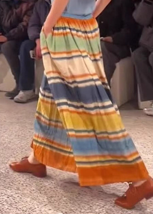Line Rainbow A Elastic Waist Skirts Striped Pockets Stylish