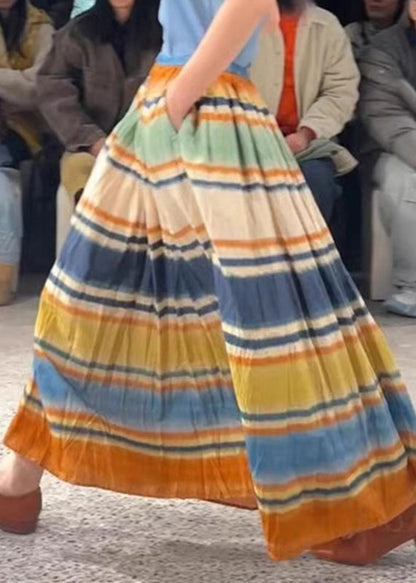 Line Rainbow A Elastic Waist Skirts Striped Pockets Stylish