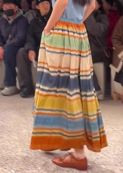 Line Rainbow A Elastic Waist Skirts Striped Pockets Stylish