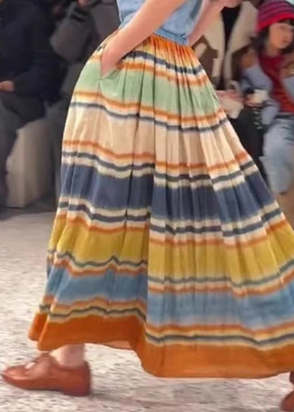 Line Rainbow A Elastic Waist Skirts Striped Pockets Stylish