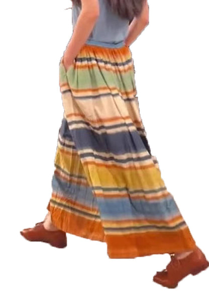 Line Rainbow A Elastic Waist Skirts Striped Pockets Stylish