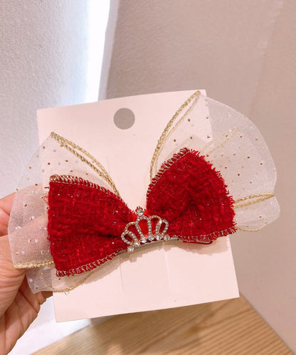 Stylish Red Alloy Tulle Fabric Zircon Bow Kids Hairpin YG039