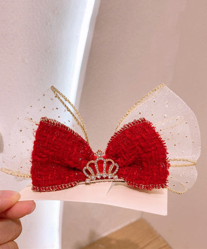 Stylish Red Alloy Tulle Fabric Zircon Bow Kids Hairpin YG039