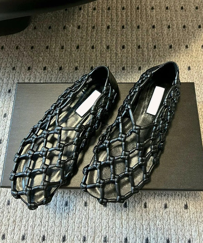 Stylish Walking Sandals Hollow Cowhide Splicing Red Out Leather