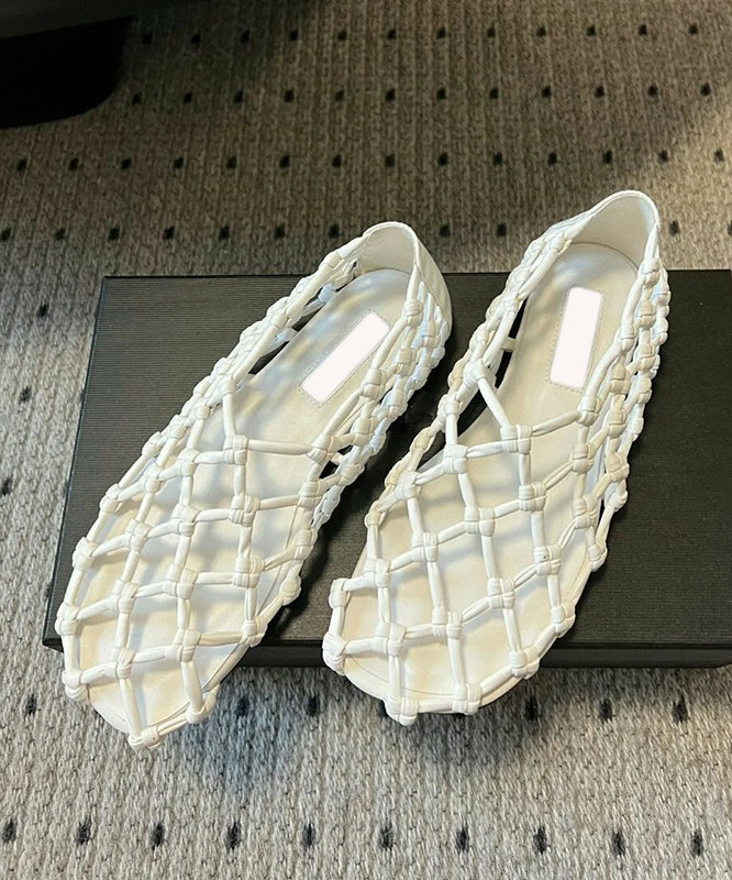 Stylish Walking Sandals Hollow Cowhide Splicing Red Out Leather