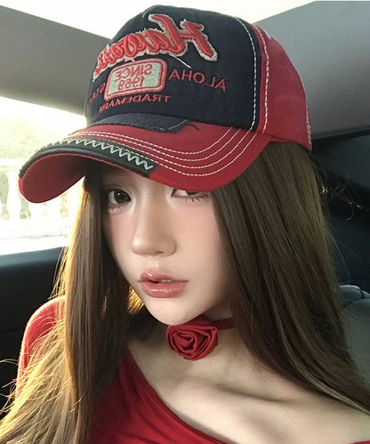 Denim Red Baseball Embroideried Cap Hat Stylish