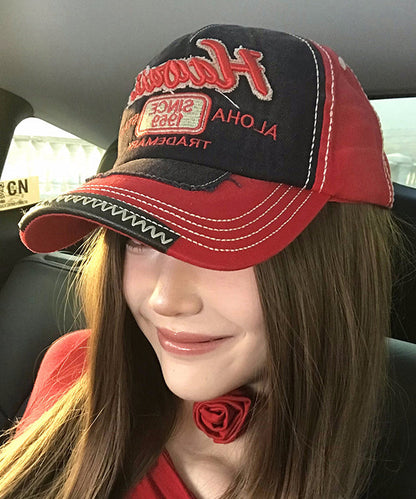 Denim Red Baseball Embroideried Cap Hat Stylish