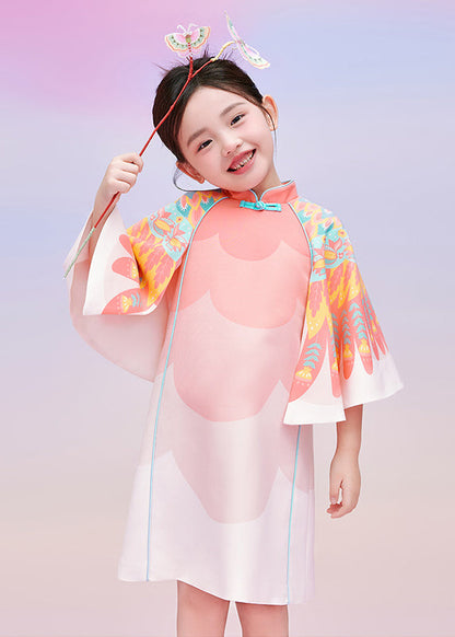 Dresses Sleeves Kids Print Stylish Cloak Red Vacation Maxi