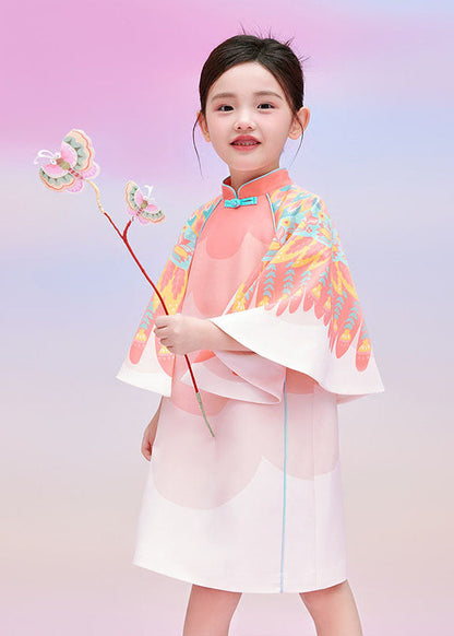 Dresses Sleeves Kids Print Stylish Cloak Red Vacation Maxi