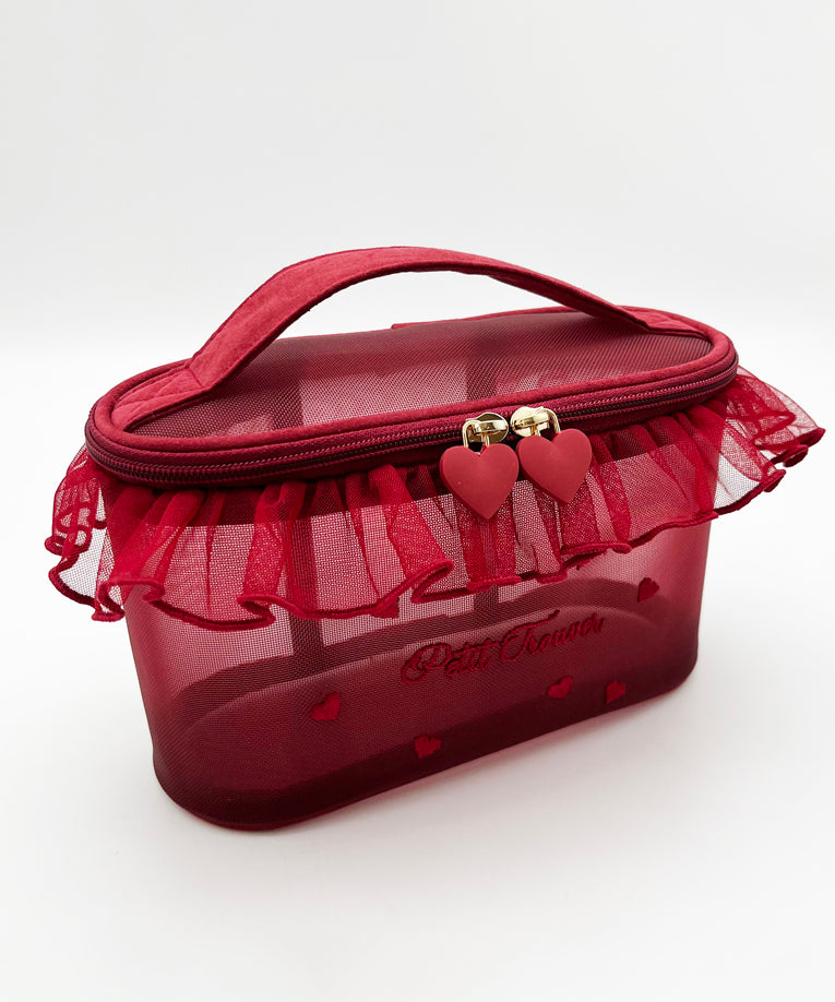 Red Stylish Ruffled Embroideried Handbag Tote Tulle