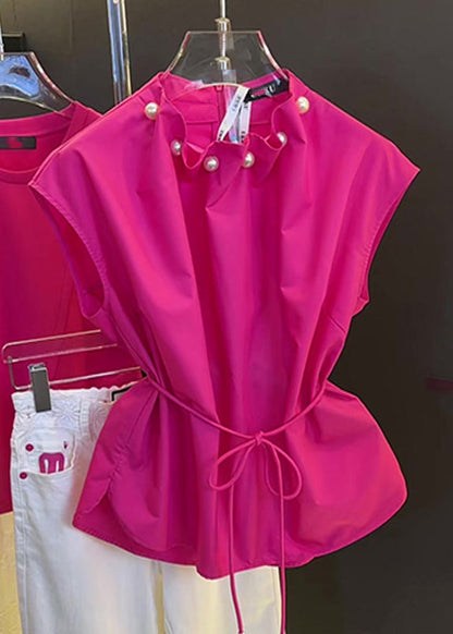 Pearl Waist Rose Summer Tie Stylish Tops Cotton