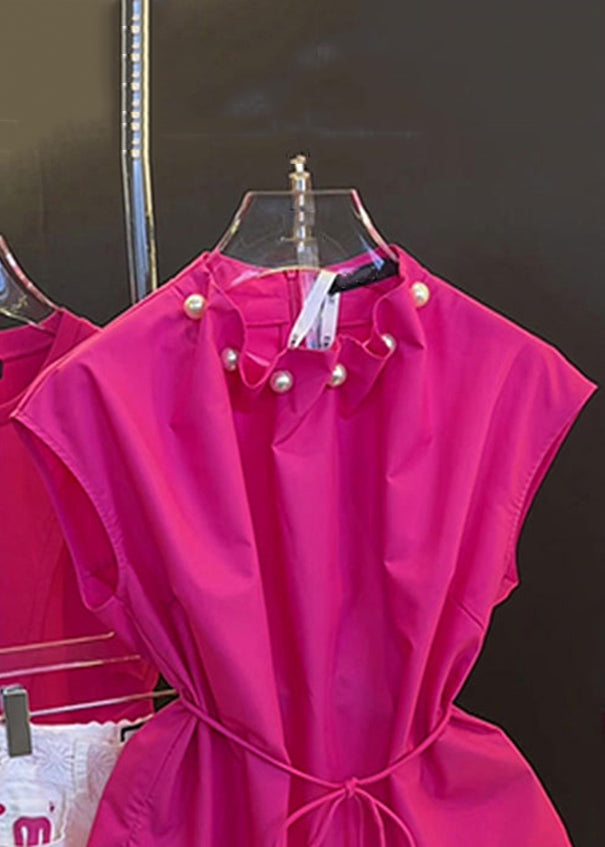 Pearl Waist Rose Summer Tie Stylish Tops Cotton