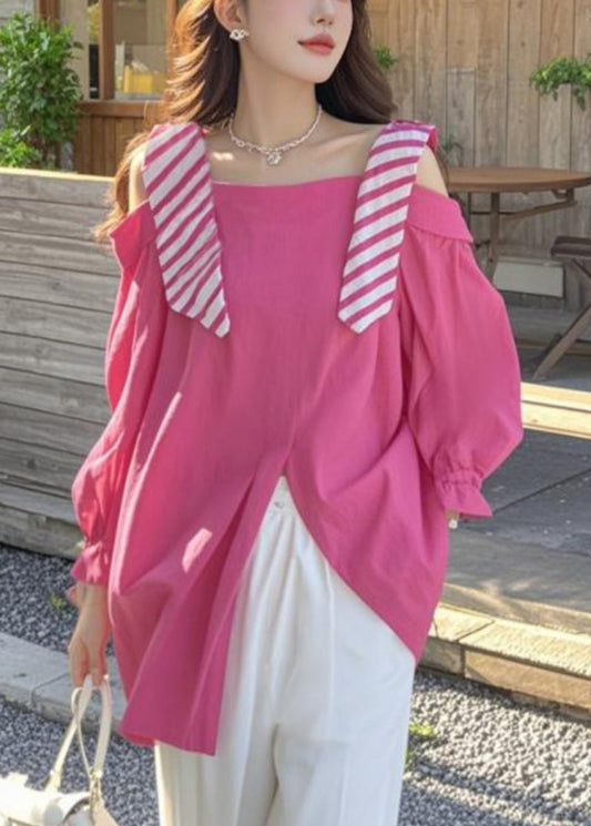 Shirt Side Open Spring False Two Rose Stylish Pieces Cotton