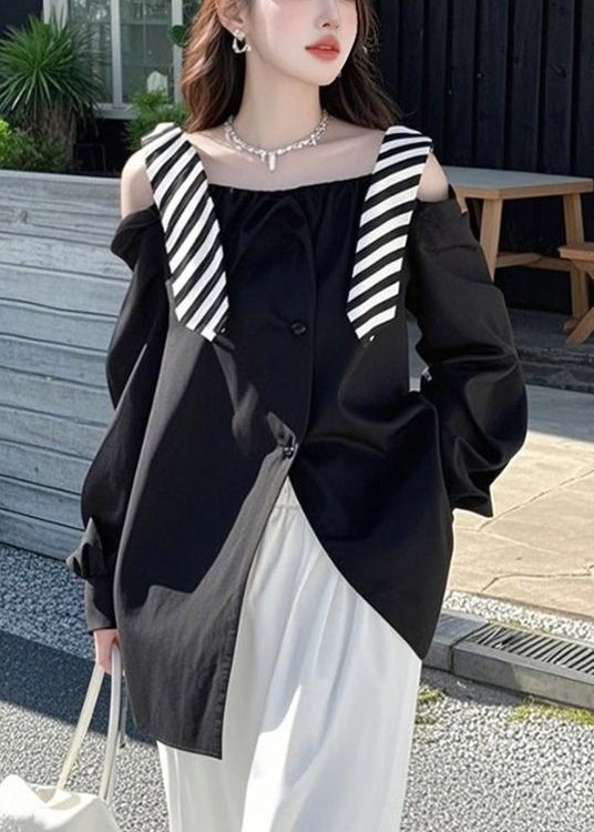 Shirt Side Open Spring False Two Rose Stylish Pieces Cotton